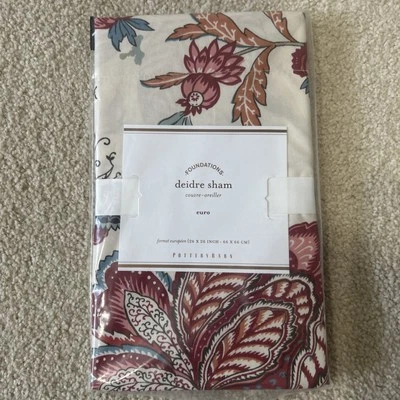 Pottery Barn Deidre  Palampore Euro Sham 26x26 Linen Blend Floral Luxury - Imagem 1 de 4