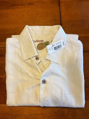 Caribbean Short Sleeve Men's L Silk Blend Button Up Shirt-A2 - Image 1 of 4