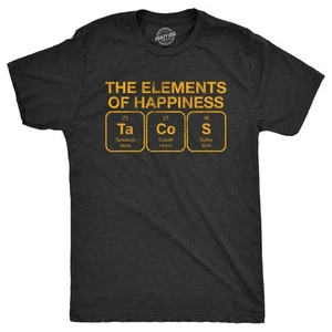 Camiseta Para Hombres Los Elementos de la Felicidad Tacos Divertida Comida Mexicana Nerd Ciencia - Imagen 1 de 7