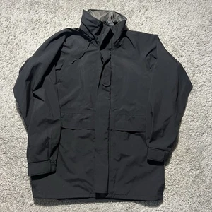 US Navy Cold Weather GoreTex Parka Medium Long Black Hooded Rain Jacket - Picture 1 of 8