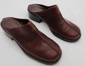 Eddie Bauer Dark Brown Leather Mule Clog Slip-Ons Women's Size 7 Made in Brazil - Picture 1 of 14