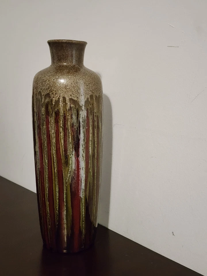 Jarrón Pier One Imports cerámica esmalte por goteo marrón y verde cilindro de 13,5” de alto Foto 1 de 4