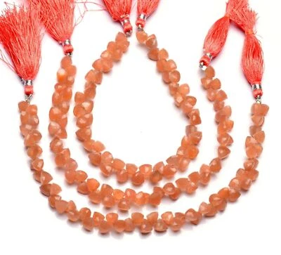 Natural Gem Peach Moonstone Beads for Jewelry Making 6mm 3D Trillion Shape 8" - Image 1 of 4
