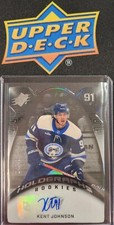 2022-23 UD SPx Kent Johnson Holographs Rookies Auto 14/49 Blue Jackets