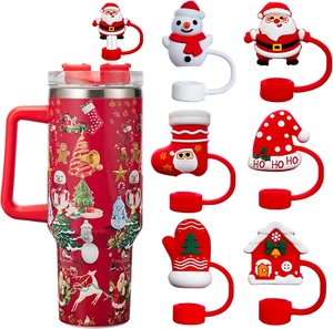 6PCS Christmas Straw Cover Cap for Cup, Silicone Straw Topper for 30&40 Oz Tumbl - Picture 1 of 11