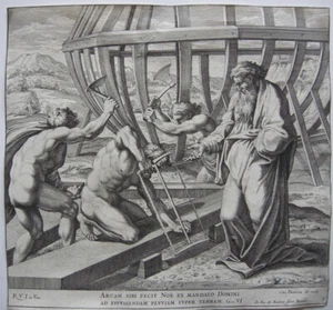 Nicolas Chaperon (1612-1656) Noè costruisce l'arca acquaforte secondo Raffaello 1649 - Foto 1 di 4