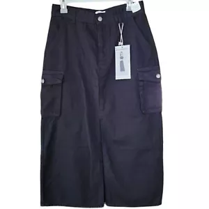 Simple Society NWT Women's Medium Slit Midi Cargo Style Black Denim Skirt - Picture 1 of 6