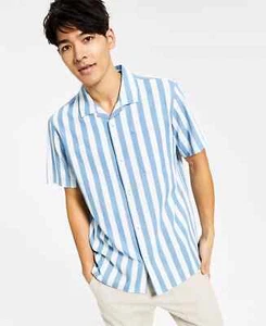 Sun + Stone Men’s Charlie Playa Stripe Short-Sleeve Button-Up Denim Camp Shir... - Picture 1 of 3