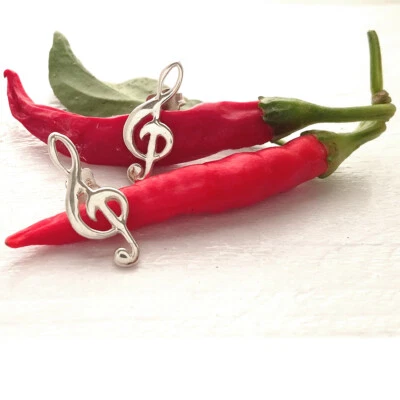 Orecchini chiave di violino in argento 925 con perno e farfallina - Immagine 1 di 3