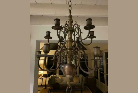 ANTIQUE LARGE 12 ARMS  DUTCH FLEMISH CHANDELIER CEILING LIGHT FIXTURE ANTIQUE Cover