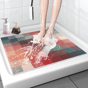 Shower Mat Non-Slip, Soft Comfort Bath Mat with Drainage Holes, PVC Loofah Mat - Picture 1 of 21