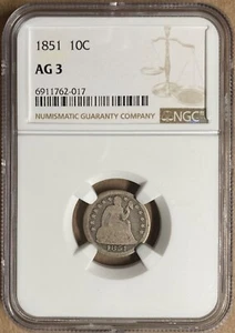 1851 NGC AG3 Liberty Seated Dime 10c - Picture 1 of 2