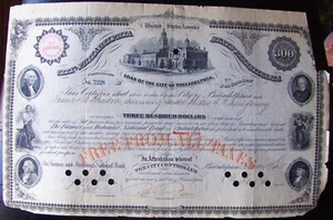 Loan of City of Philadelphia, PENNSYLVANIA $300 bond #7228 dated 1881 - Picture 1 of 2