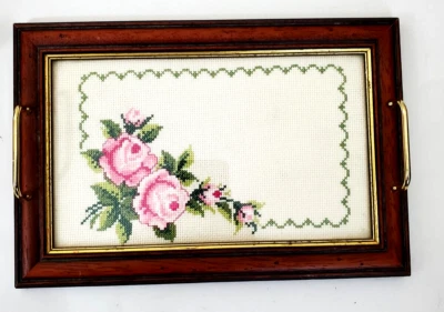 Glass Covered Handmade Wood Serving Coffee/Drink Tray  12” X 8” With Handles - Image 1 of 4