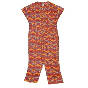 YEVU JUMPSUIT WOMENS XLARGE RED ORANGE BLUE ROMPER SNOW CONE WEST AFRICAN PRINT - Picture 1 of 12