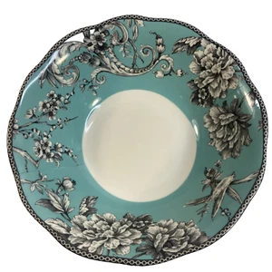 222 Fifth Adelaide Turquoise Serving Bowl Hummingbird Floral Porcelain 10in - Picture 1 of 22
