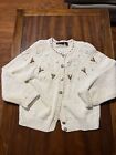 Vtg Liz Sport Knitted By Hand Large Button Cardigan Beige Multi Knit