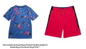 Russell Boys 2 Pc Print T-Shirt Royal Core Shorts Summer Set Sz L 10-12 NEW - Picture 1 of 3
