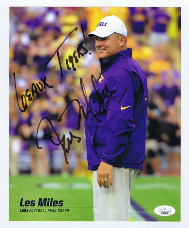 Coach Les Miles Signed 8x10 Photo JSA COA LSU Geaux Tigers Inscription - Image 1 of 1