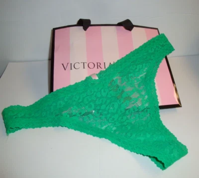 NEW VICTORIA'S SECRET "PINK" WEAR EVERYWHERE LACE THONG LEOPARD LACE GREEN SZ S - Image 1 of 2