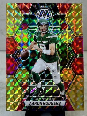2023 Mosaic,   AARON RODGERS  /80  "Yellow/Red Prizm" - NEW YORK JETS - Image 1 of 3