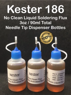 90 ml/3 oz TOTAL 30 ml/1 oz X 3 punta de aguja Kester 186 RMA SIN FLUJO DE COLOFONIA LÍQUIDO LIMPIO Foto 1 de 4