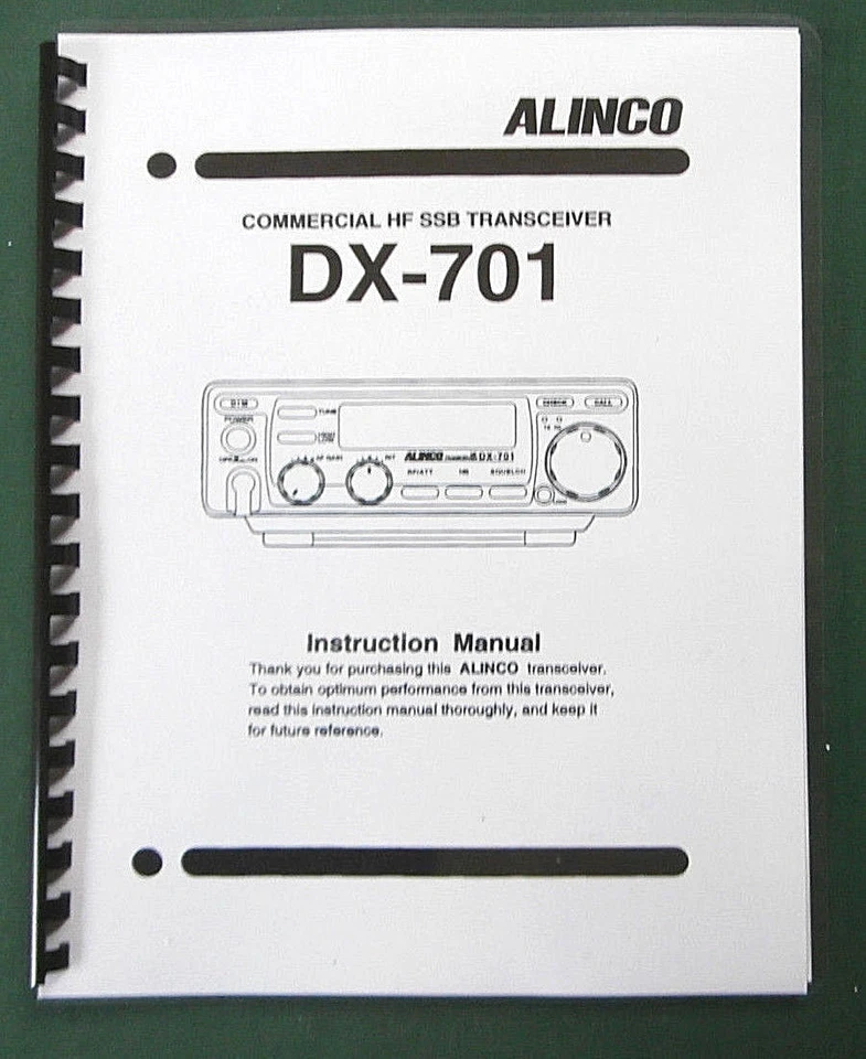 Alinco DX-701 Instruction Manual: Comb bound & Protective Plastic covers - Image 1 of 1