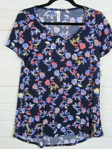 Top clásico para mujer Lularoe T azul marino con floral multicolor talla XS NUEVO CON ETIQUETAS - Imagen 1 de 3