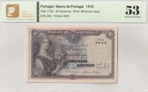 1918 Portugal 50 Centavos P112b BANKNOTE CURRENCY AU - Picture 1 of 2