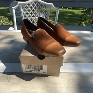 Clarks Womens Tilmont Step Loafer Size 8 Dark Tan Suede Cap Toe Flat Shoe - Picture 1 of 8