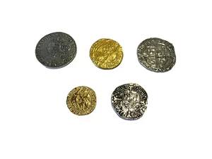 Set Of 5 Tudor Reproduction Silver And Gold Coloured Coins Superb Quality - Picture 1 of 2