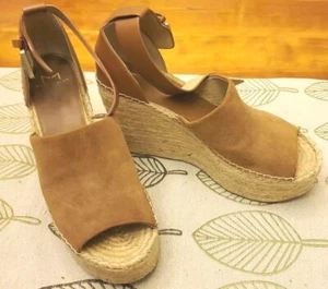 Marc Fisher Adalyn Tan Leather & Suede Espadrille Wedge Platform Shoe Size 8 - Picture 1 of 8
