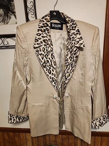 Vintage Solini Jacke irisierend Leopardenmuster Strass Gr. 12 Blazer... - Bild 1 von 14