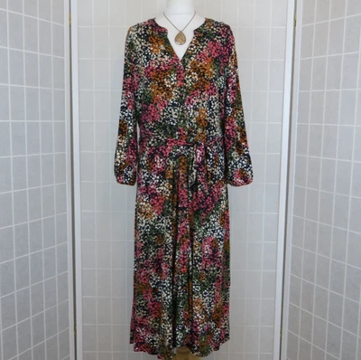 Laura Ashley Shirt Dress UK 18 Black Floral 3/4 Sleeves Tie Belt Autumn Winter - Image 1 of 4