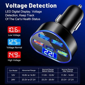 Mini Car Charger 5-in-1 Car Charger Input Over-voltage Protection LED Display - Zdjęcie 1 z 12