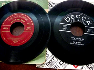 Bill Monroe 45 x 2 – Blue Moon of Kentucky & Gotta Travel On  VG Vinyl BLUEGRASS - Imagen 1 de 7