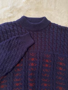 VTG Gian Alberto Sweater Mens XL Blue Red Chunky Cable Wool Blend Made in Italy - Picture 1 of 7