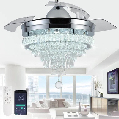 42" Crystal Fandelier Ceiling Fan with Light & Remote - Dimmable LED Retracta... - Image 1 of 4