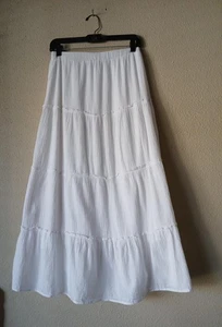 Falda Eviktred Mujer Pequeña Blanca En Niveles Maxi Boho Campesina Gasa Arrugada Algodón - Imagen 1 de 9