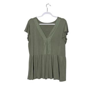 Torrid Super Soft Knits Green Boho V-Neck Flowy Flutter Sleeve Top Women Size 2X - Picture 1 of 14