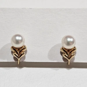 Mikimoto pearl earrings K18YG yellow gold 6.8mm [Used EXC] limited From JAPAN◎ - Picture 1 of 12