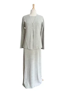 Olsen Europe Grey 3 Pc Set-Cardigan, Skirt, Shirt Soft Merino Wool Blend Sz 10 - Picture 1 of 14