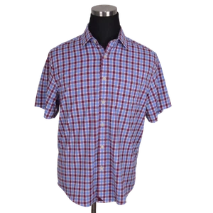 UNTUCKit Mens Casual Shirt Medium Plaid Blue White Nylon Blend Short Sleeved - Picture 1 of 7