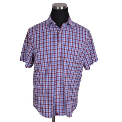 UNTUCKit Mens Casual Shirt Medium Plaid Blue White Nylon Blend Short Sleeved - Image 1 of 4