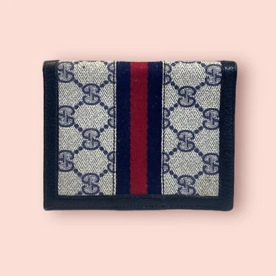 GUCCI Vintage GG Sherry Line Doble Pliegue Lujo Diseñador Billetera Estuche para Tarjetas Unisex Foto 1 de 4