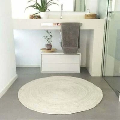 Rug Jute White Round 100% Natural Jute Rug Reversible Braided Modern Rustic Look - Image 1 of 4