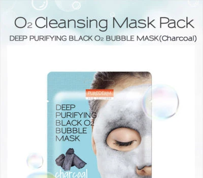 PUREDERM Deep Purifying Black O2 Bubble Mask Charcoal (US Shipper) - Image 1 of 2