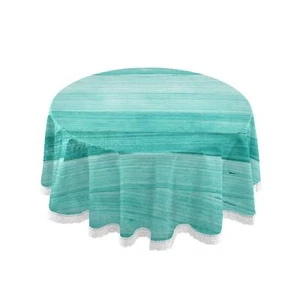 Teal Turquoise Green Wood Round Tablecloths Washable Polyester Table Cover fo... - Picture 1 of 7