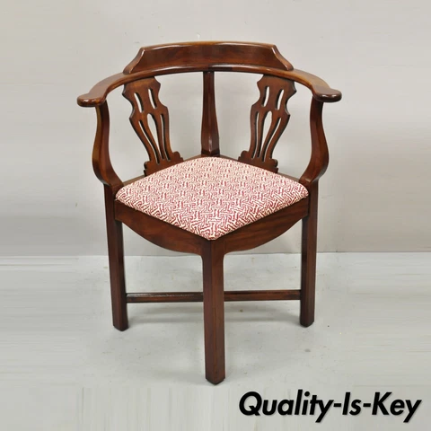 Statesville Ross Vintage Mahogany Georgian Chippendale Style Corner Chair Cover