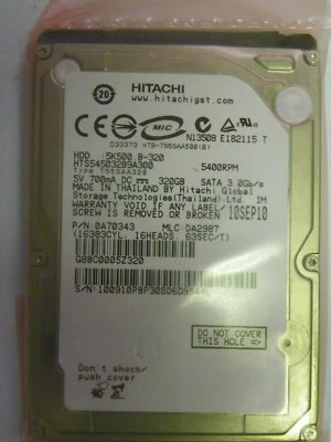 Hitachi HTS545032B9A300 P/N:0A70343 MLC:DA2987 G8BC0005Z320 320GB 2.5" SATA HDD - Image 1 of 4